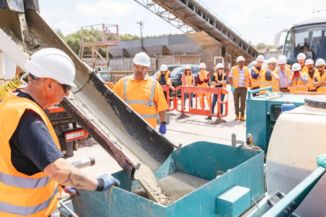 Airium product being poured from the mixer truck at an event in London