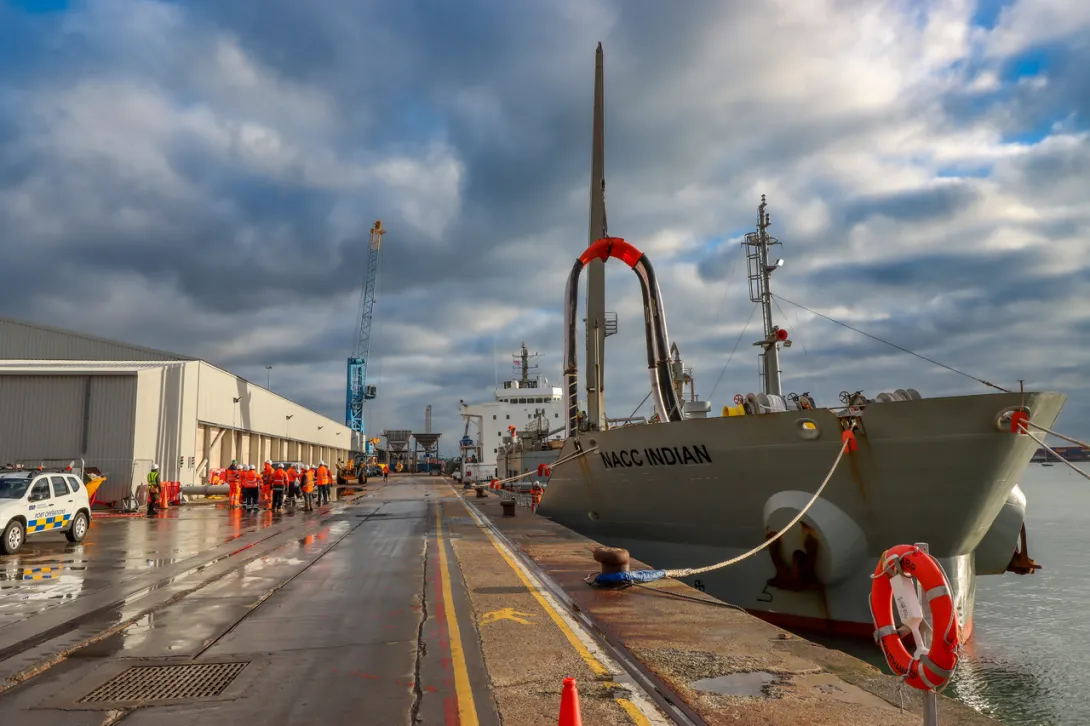 The NACC Indian ship berthing at the Port of Southampton Cement Terminal