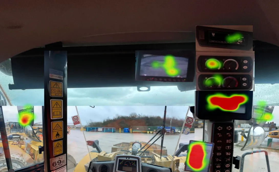 How the heat may eye tracking tool looks from inside a driver's cab. The tool was part of a study by Leeds Beckett University and AIUK to improve safety standards.