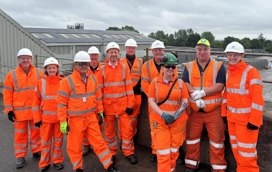 Representatives from Aggregate Industries, Regerco and Aniron after the completion of a new solar panel installation project at Hulland Ward