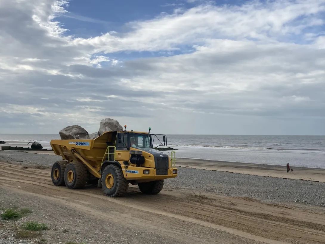 Aggregate Industries Rock Armour providing coastal defences at Rossall Beach in Lancashire